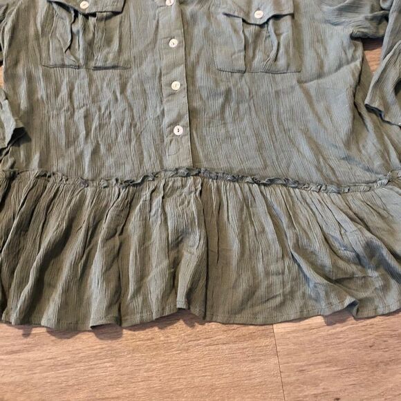 Derek Heart green rayon button front pullover women's shirt size large - Picture 4 of 8